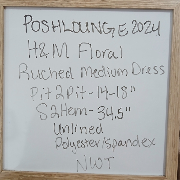 NWT H & M Floral Puff Sleeve Midi Dress Green Yellow Blue White - Picture 13 of 13